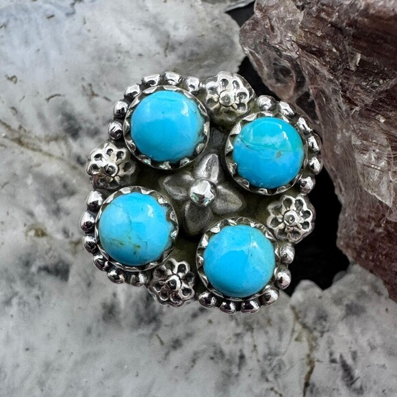 Sterling Silver Southwestern Style 4 Composite Turquoise Adjustable Ring - Picture 1 of 10
